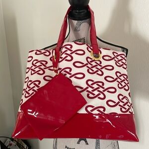 Rare Find Y2K Estée Lauder Red/Cream Celtic Knot Pattern Tote Bag w/Coin Purse